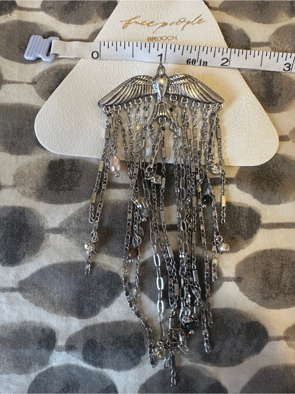 Free People Silver Winged Bird Fringe Brooch- NWT - Picture 7 of 7